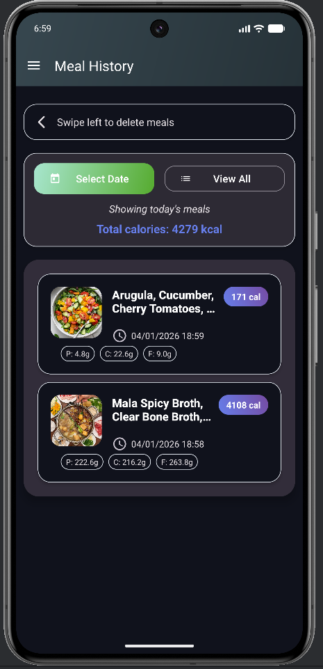 Meal history view